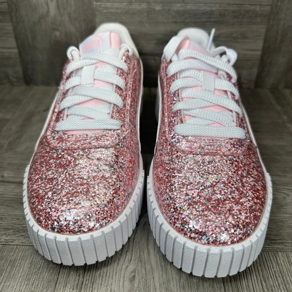 Puma Cali Dream Kids 2.5 Pink Glitter Sparkly Platform Sneakers NEW